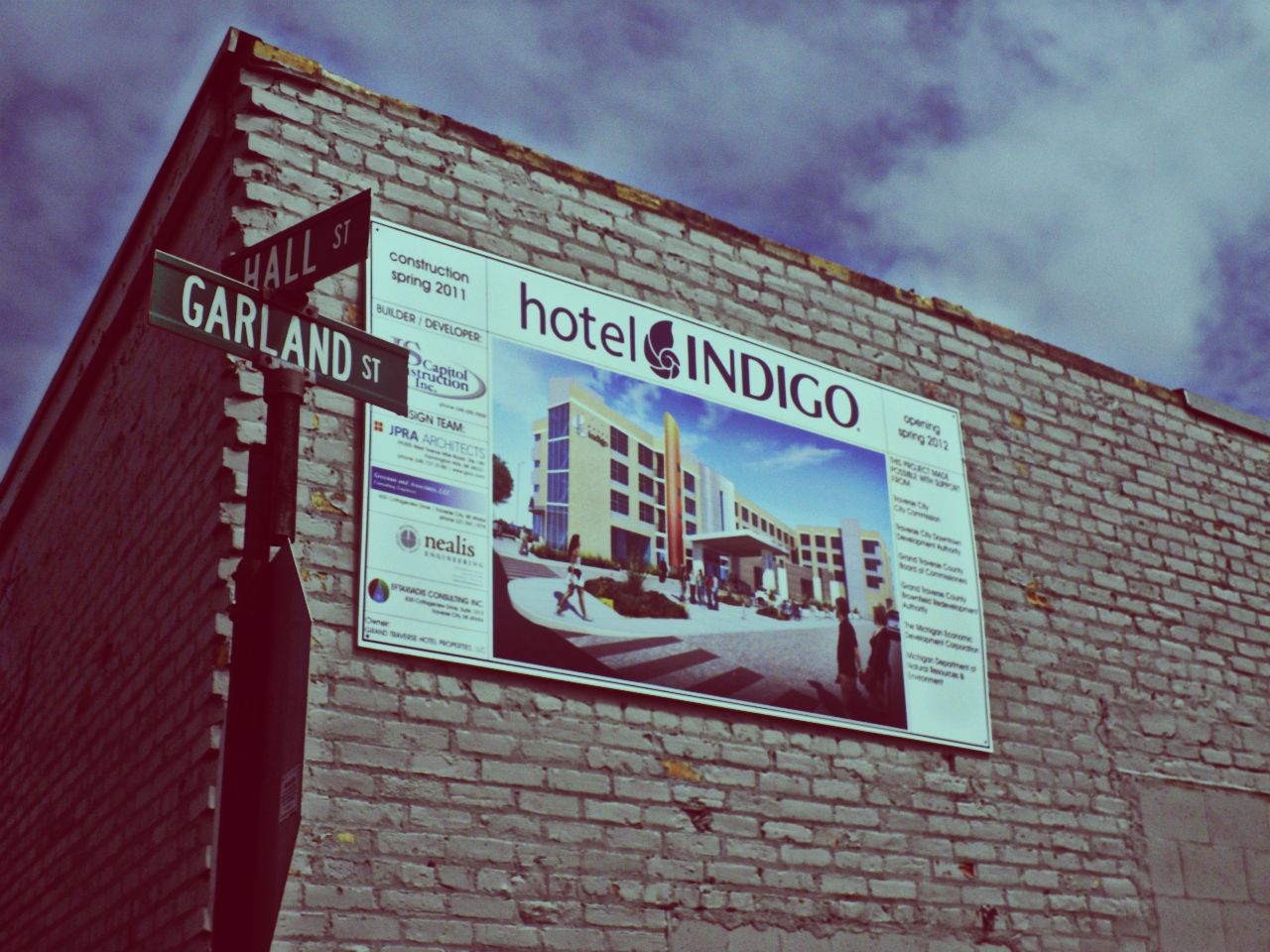 Future Hotel Indigo Sign on Building Wall